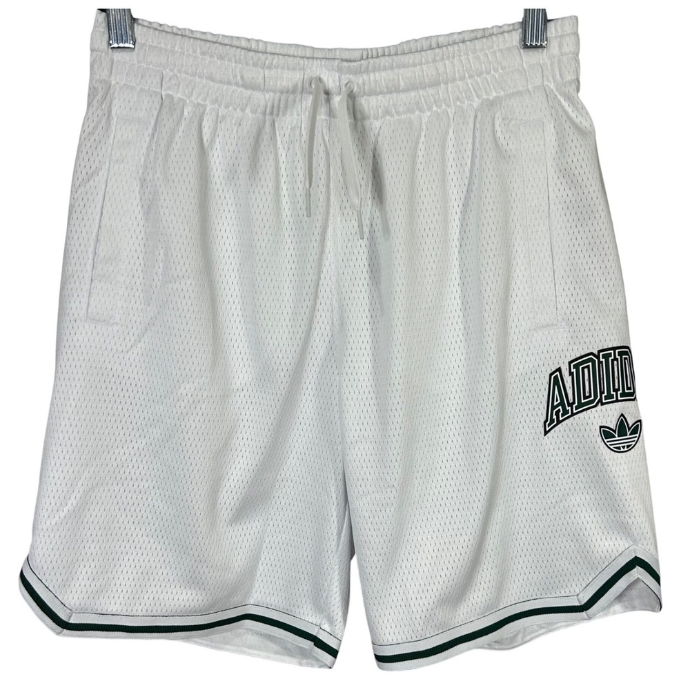 Adidas Kids Basketball Shorts White Mesh Green Logo Athletic Active Size‎ Large